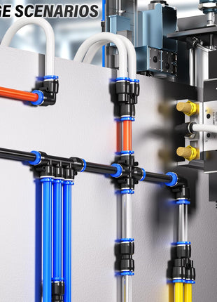 TAILONZ PNEUMATIC 1/4 Inch od Push to Connect Fittings Pneumatic Fittings Kit 10 Spliters Elbows tee Straight (40 pcs)