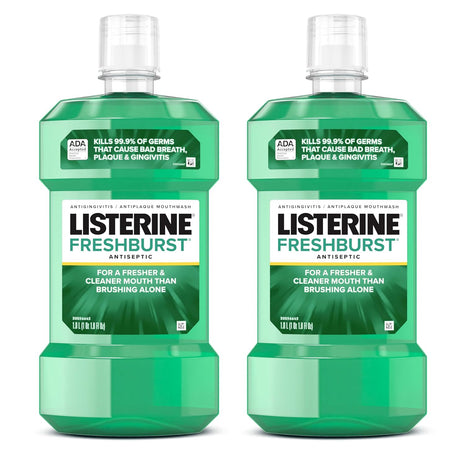 Listerine Freshburst Antiseptic Mouthwash, ADA Accepted Oral Rinse Kills 99.9% of Bad Breath Germs, Fights Plaque & Gingivitis, 24h Germ Protection, Spearmint, Adult Convenience Pack 2 x 1 L Bottles