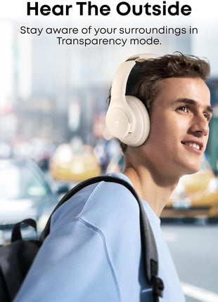 Soundcore by Anker Q20i Hybrid Active Noise Cancelling Headphones, White | Over-Ear, Bluetooth, 40H ANC Playtime, Hi-Res Audio, Big Bass, Transparency Mode, Customize via App, Travel, Home, Office