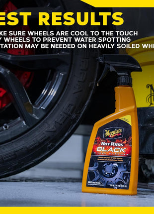 Meguiar's Hot Rims Black Wheel Cleaner, Deep Foaming Gel Specially Formulated to Effectively Clean Matte, Gloss, Satin, and Chrome Black Wheels, 24 Oz Spray Bottle