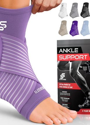 Sleeve Stars Ankle Brace for Women & Men, Ankle Wrap for Sprain, Compression Sleeve for Plantar Fasciitis Relief, Easy Customizable Support: w/ Removable Strap (Single/M:10"-12"/Black)