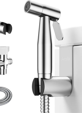Arofa Handheld Toilet Bidet Sprayer for Toilet-Adjustable Water Pressure Control with Bidet Hose for Feminine Wash, Stainless Steel Brushed Nickel Bidet Faucet Cloth Diaper for Baby Wash