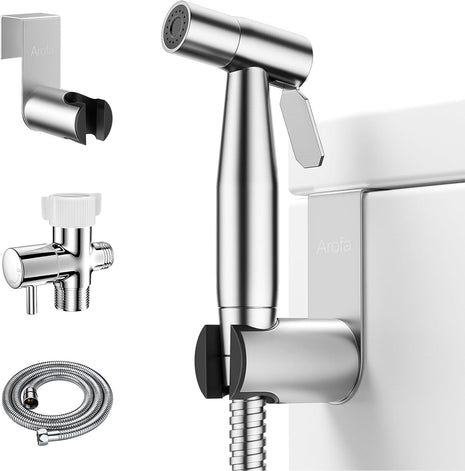 Arofa Handheld Toilet Bidet Sprayer for Toilet-Adjustable Water Pressure Control with Bidet Hose for Feminine Wash, Stainless Steel Brushed Nickel Bidet Faucet Cloth Diaper for Baby Wash