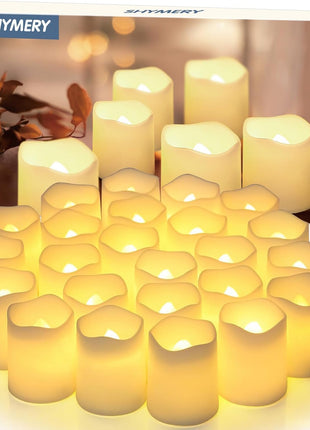 SHYMERY Flameless Votive Candles,Flameless Flickering Electric Fake Candle,24 Pack 200+Hour Battery Operated LED Tea Lights in Warm White for Wedding, Table, Halloween,Christmas Decorations 1.5 inchX1.7 inch