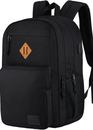 KEOFID Travel backpack for Men and Women, Anti Theft Laptop Backpack with USB Charging Port for Work, Large Bag for College, Carry-on Backpack with Luggage Strap, Water Resistent(Black)