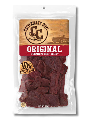 Cattleman's Cut Original Beef Jerky, Premium Marinated Steak High Protein Meat Snacks, Keto Friendly, Gluten Free, Carnivore Travel Snack, Resealable Bag, 10 Ounces
