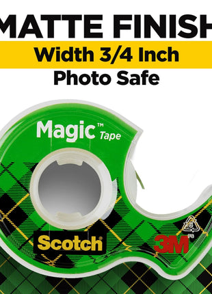 Scotch Magic Tape, 3 Dispensered Rolls, Numerous Applications, Invisible, Clear Tape Engineered for Repairing, 3/4 x 300 Inches