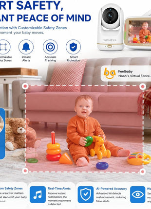 Smart Baby Monitor, 5inch HD IPS Screen, 1500ft Long Range, 48 Hours Battery, White Noises & Lullabies, 2K HD Camera, Customizable Safe Zones, Motion Detection, VOX, Free Secure Phone App