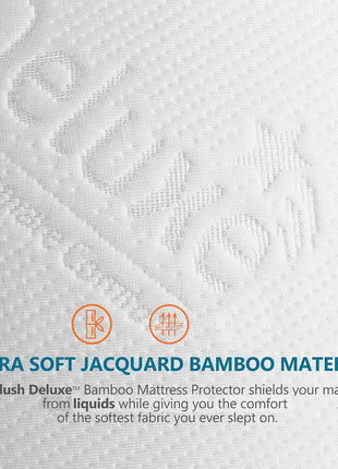 PlushDeluxe Bamboo Waterproof Mattress Protector, King Size, Ultra Soft | Breathable, Noiseless, Hypoallergenic, Washable, 76x80" Up to 18" Deep, Viscose Derived from Bamboo Mattress Cover, White