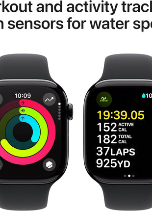 Apple Watch Series 10 [GPS 46mm case] Smartwatch with Jet Black Aluminum Case with Black Sport Band - M/L. Fitness Tracker, ECG App, Always-On Retina Display, Water Resistant