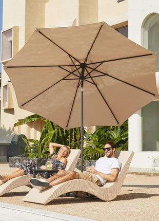 JEAREY 9FT Outdoor Patio Umbrella Outdoor Table Umbrella with Push Button Tilt and Crank, Market Umbrella 8 Sturdy Ribs UV Protection Waterproof for Garden, Deck, Backyard, Pool (Beige)