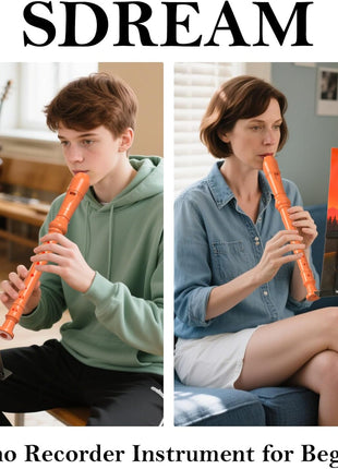 SDREAM Soprano Recorder Instrument for Kids and Adults - Beginner 8 Hole German Fingering Recorder Flute With Cleaning Rod, Packing Bag and Sheet Music (Orange)