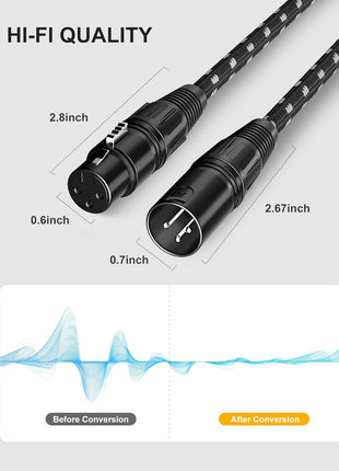 XLR Cables 3ft 2 Pack,Short Microphone Cable OFC Noise Reduction | XLR Male to Female Balanced Microphone Cord 3 pin,3 Foot Short mic Cord Oxygen-Free Copper Nylon Braided Black