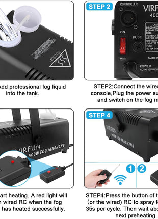 Fog Machine, Smoke Machine with Remote Control for Halloween, Party | Wireless&Wired Remote Control, for Halloween, Party, Outdoor, Indoor and Stage Effect, 400W
