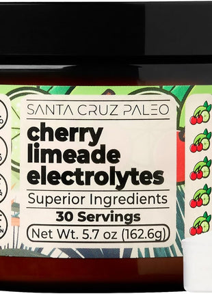 Santa Cruz Paleo Electrolyte Powder, Cherry Limeade, Sugar Free Hydration Drink Mix with Himalayan Pink Salt, Sea Salt, Magnesium Glycinate, Potassium Chloride, Sweetened with Stevia, 30 Servings