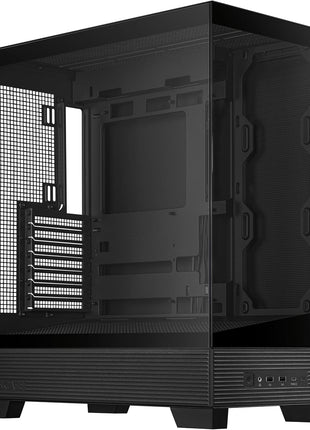 ASUS A31 Black ATX Mid-Tower Gaming Case, Dual Tempered Glass, Frameless, BTF Hidden Connectors, 360 AIO Support, Angled Base, ARGB, Optimized Airflow, Seamless Cable Management, 2 Year Warranty