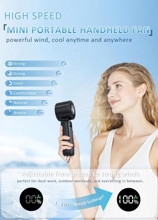 4 in 1 Portable Handheld Turbo Fan, 9000RPM High Speed Mini, 180? Foldable, 1 100 Speeds, Up to 15H Use, 5000mAh Battery, Powerful Personal Cooling, Hand Held Fan for Travel, Indoor & Outdoor