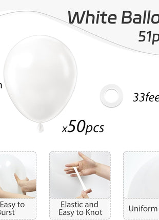 Awenztech White Balloons 12 inch, White Latex Balloons 50pcs Party Balloon for Engagement Bachelorette Bridal Shower Wedding Party Birthday Decorations