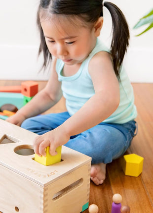 Lovevery 70-Piece Solid Wood Building Block Set, Shapes, Storage Box + Wooden Toy Stroller for Pretend Play, Ages 12 Months+