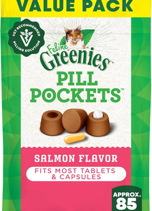 Greenies Feline Pill Pockets for Cats Natural Soft Cat Treats, Chicken Flavor, 3 oz. Pouch (85 Treats)