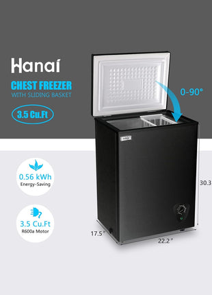 Chest Freezer 3.5 Cu.Ft Small Deep Freezer for Apartment Kitchen, Black | Free-Standing Top Door, Adjustable 7 Thermostat, Removable Basket,Temperature Control