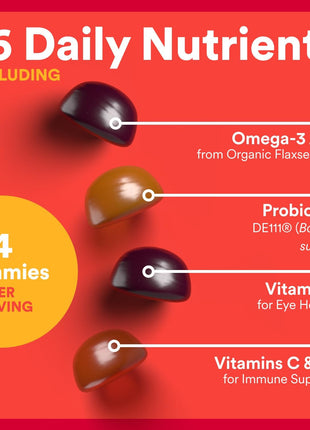 SmartyPants Organic Kids Multivitamin Gummies: Probiotics, Omega 3 (ALA), Vitamin D3, C, Vitamin B12, B6, A, K & Zinc for Immune Support, Biotin, Three Fruit Flavors, 120 Count (30 Day Supply)