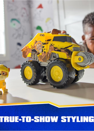 Paw Patrol Rescue Wheels Rubble's Transforming Bulldozer & Action Figure | Oversized Monster Truck Wheels, Spring-Loaded Plow Roller, Rubble Action Figure, Kids Toys for Boys & Girls Ages 3+