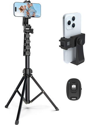 Liphisy 64" Tripod for Cell Phone & Camera, Phone Tripod with Remote and Phone Holder, Sturdy & Stable Height Adjustable Multi-Angle Shot Selfie Stick Tripod for Video Recording