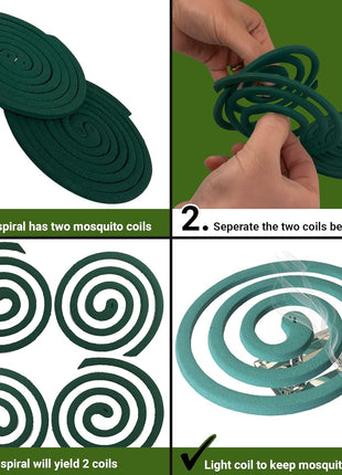 W4W Mosquito Repellent Coils - Outdoor Use Reaches Up to 10 feet - Each Burns for 5-7 Hours (Three Pack Contains 12 coils & 6 Stands)