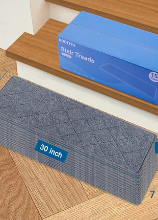 Stair Treads for Wooden Steps Indoor, 15 Pack 8 inch X 30 inch Non Slip Carpet Stair Treads with Reusable Adhesive for Kids Elders and Dogs, Surface Polyester TPR Backing Stair Runner Rugs, Dark Grey