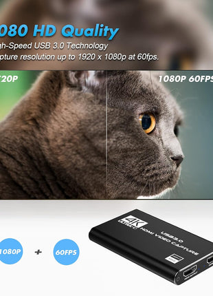 Capture Card, 4K HDMI Video Capture Card, Game Capture Card, 1080P 60FPS Video Capture Device, HDMI to USB 3.0 Capture Card for Streaming, Work with Camera/Xbox/PS4/PS5/PC/OBS