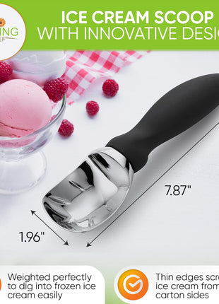 Spring Chef Heavy Duty Ice Cream Scoop with Comfortable Handle   Professional Ice Cream Scooper for Gelato, Sorbet, Cookie Dough, Melon, Frozen Yogurt   Dishwasher Safe Metal Kitchen Tool   Black