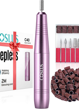 COSLUS Electric Nail Drill File Professional: for Acrylic Gel Dip Powder Nails Portable Nail Machine Kit Manicure Pedicure Tools Polishing Set with Nail Drill Bits Sanding Bands