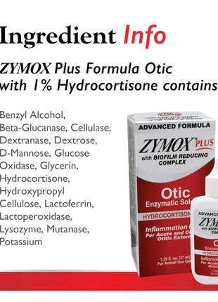 Zymox Advanced Formula Otic Plus Enzymatic Ear Solution for Dogs and Cats with 1% Hydrocortisone, 1.25oz