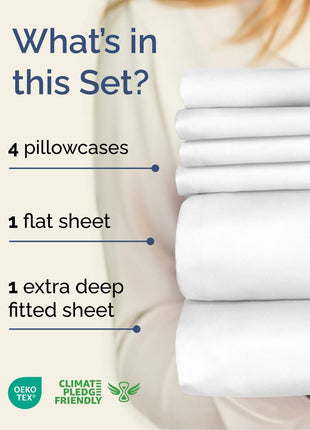 Extra Deep King Sheet Set   6 Piece Breathable and Cooling Sheets   Hotel Luxury Bed Sheets Set   Easy & Secure Fit   Soft, Wrinkle Free and Comfy Sheets Set   White Sheet Set with Extra Deep Pockets