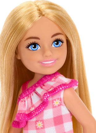 Barbie Chelsea Doll, Small Doll Wearing Removable Checked Dress & Pink Shoes with Blonde Hair & Blue Eyes