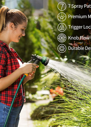 AUTOMAN-Garden-Hose-Nozzle, ABS Water Spray Nozzle with 7 Adjustable Watering Patterns, Slip Resistant for Watering Plants, Lawn& Garden, Washing Cars, Cleaning, Showering Pets & Outdoor Fun.