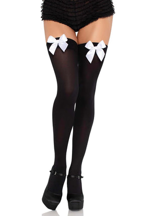 Leg Avenue Womens Satin Bow Accent Thigh Highs, O/S, White
