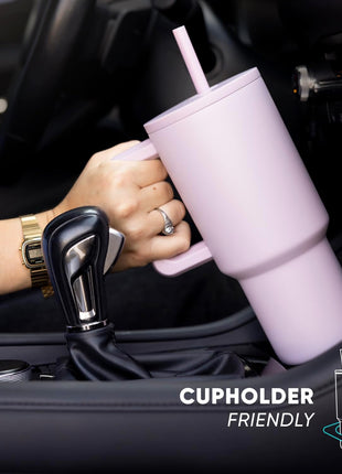 Simple Modern 40 oz Trek Tumbler with Handle and Straw Lid | Cup Holder Friendly Insulated Stainless Steel Travel Mug | Almond Birch