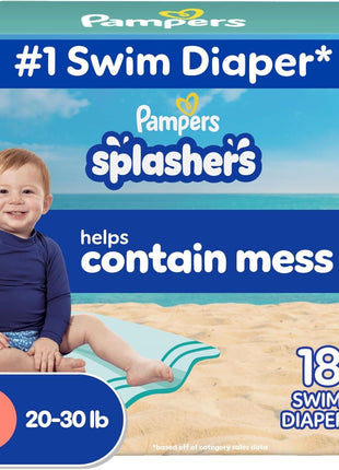 Pampers Swim Diapers - Splashers - Size 4, 18 Count, Gap-Free Disposable Baby Swimming Pants