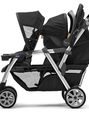Chicco Cortina Together Double Stroller, 2-Seat, Foldable | Minerale Black/Silver, 100% polyester, fits 2 Chicco KeyFit seats, all-wheel suspension, baby travel stroller