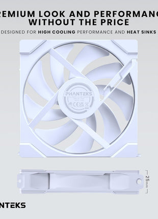 Phanteks M25-140 Gen2, 140mm ARGB High Performance Cooling Fans, Daisy-Chain Unified Fan Frame, Infinity Mirror hub, Single Cable Connection, White