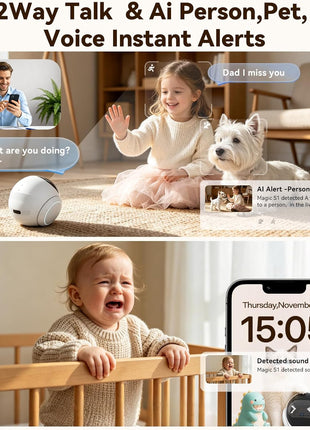 Vivideye Pet Camera 1080P, Movable Robot Security Camera for Dog Cat, Rolling Robot Indoor Camera with Talk,Battery-Operated, Auto-Recharge, Night Vision,SD/Cloud Storage, Pet/Human/Voice Detection