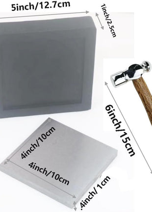 Steel Bench Block Flat Anvil Jewelers Tool with Rubber Block and Stamping Hammer for Jewelry Repairing, Metal Stamping