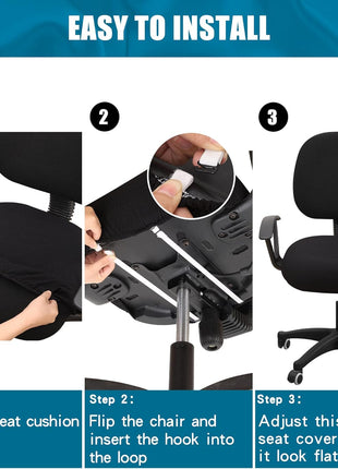 Smiry Office Computer Chair Seat Covers for Desk, Anti-dust Protector | Stretch Jacquard Removable Washable Desk Chair Seat Cushion Protectors, Black