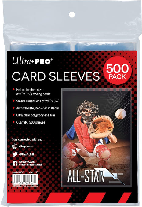 Ultra PRO - Penny Sleeves® Clear Card Sleeves for Standard Size Trading Cards measuring 2.5 inch x 3.5 inch (500 count pack)