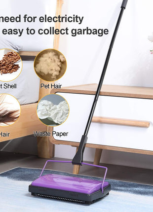 Yocada Carpet Sweeper Cleaner Manual Household Sweeper Lightweight | Hand Push Non-Electric for Home Office Low&Undercoat Carpets Rugs Pet Hair Dust Scraps Paper Rubbish Cleaning with a Brush