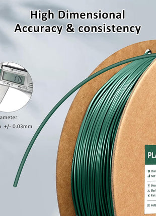 eSUN PLA Filament 1.75mm 1KG, 3D Printer Filament Dimensional Accuracy  0.03mm, 1kg Cardboard Spool(2.2lbs) 3D Printing Filament, Fits for Most FDM 3D Printers(Pine Green)