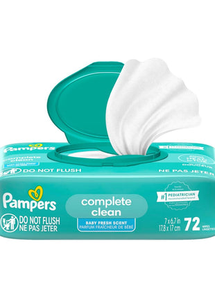 Pampers Baby Wipes, Complete Clean Baby Fresh Scented Wipe, Gently Cleans Head to Toe, 72 Total (1 Flip-Top Packs)