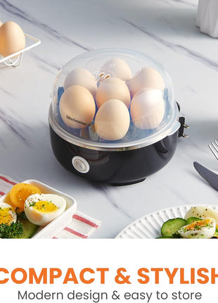 Elite Gourmet EGC115B Easy Egg Cooker, 7-Egg, BPA-Free, Classic Black | Cooks soft, medium, or hard-boiled eggs with auto shut-off - electric operation - includes measuring cup